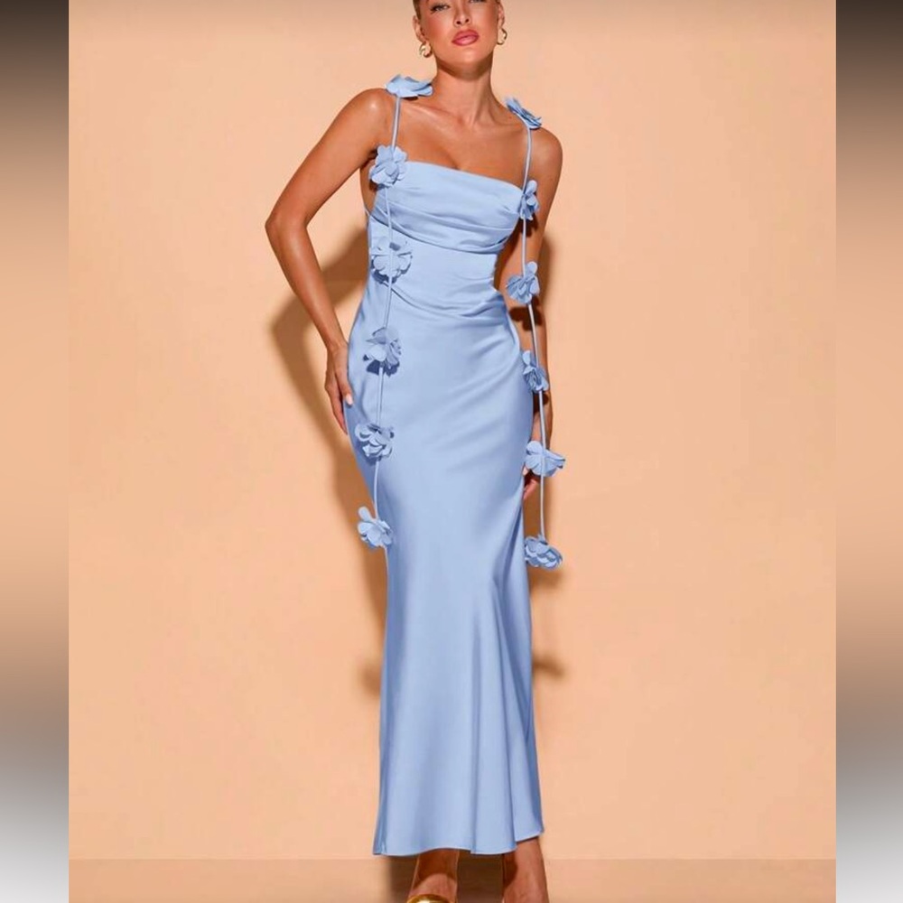 Elegant Blue Floral Women Dress